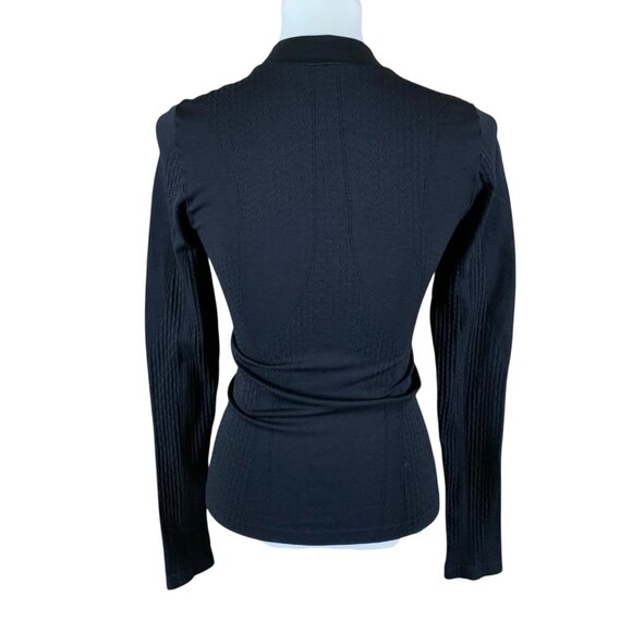 Nux Black Seamless Zip Sweater Small Fitted Athleisure Textured Long Sleeve - Picture 2 of 3